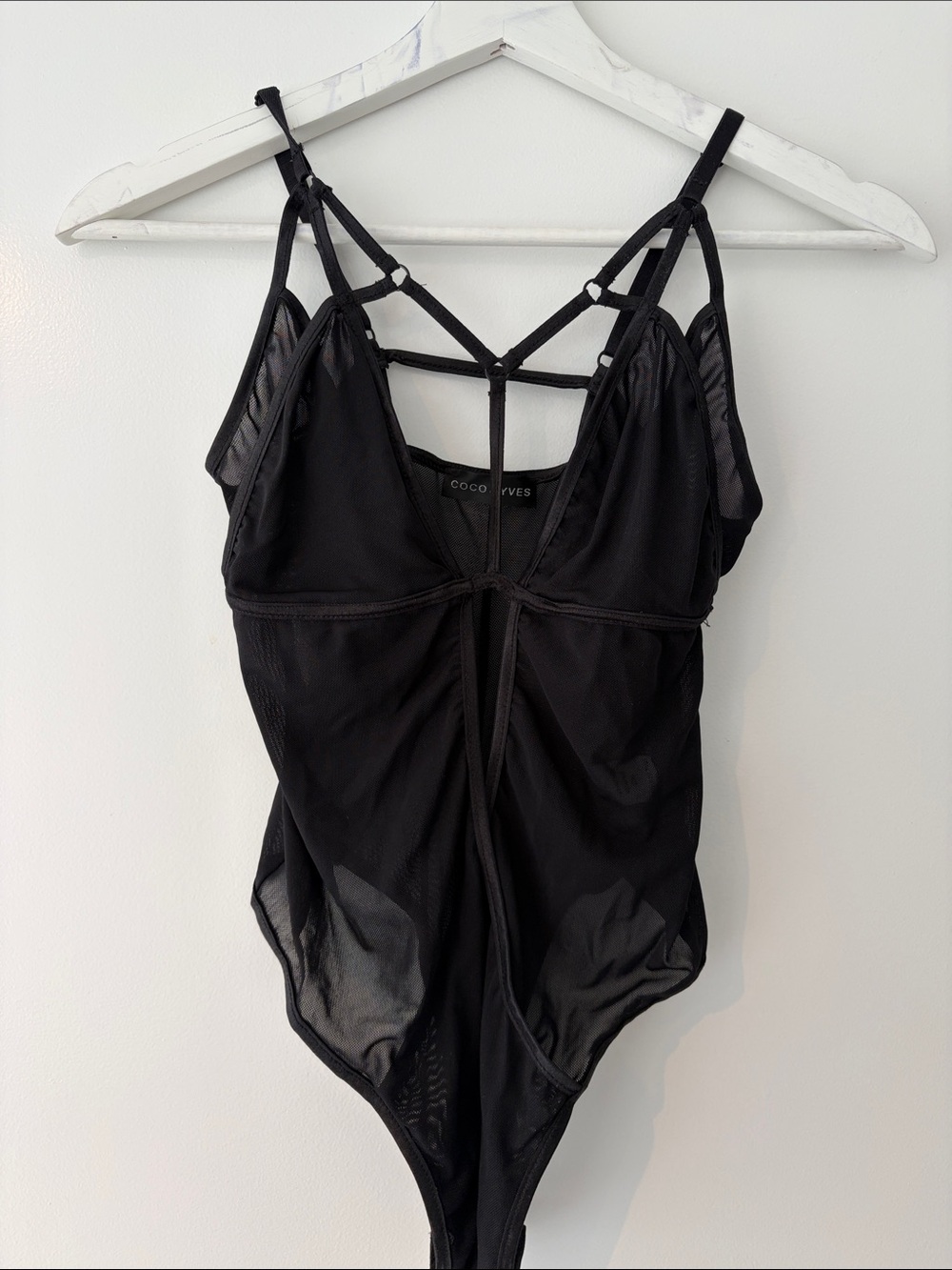 Hollywood Boutique Rave Black Strappy Mesh Bodysuit - Size Medium